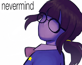 nevermind next to a figure with glasses